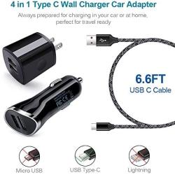 USB Type C Charger Cable for Moto Motorola G Power G Stylus 2020/G7 G8 Plus Play Z5 Z4 Z3 X4,Samsung S20 S10e S10 S9 Plus Note 10 9 S8 S9 A01 A11 A21 A50,Car Charger Wall Adapter + Fast Charging Cord