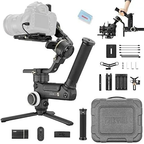 Zhiyun Crane 3S E 3-Axis Handheld Gimbal Stabilizer for DSLR,Mirrorless Cameras and Camcorder,6.5kg Payload,Extendable Roll Axis,Properly Calculated 55° for Filmmakers(with Easysling Handle)