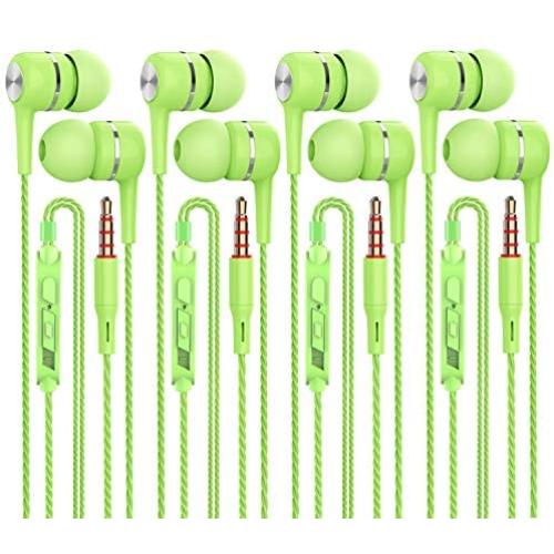 A12 Headphones Earphones Earbuds Earphones, Noise Islating, High Definition, Fits All 3.5mm Interface,Stereo for Samsung, iPhone,iPad, iPod and Mp3 Players (Green 4pairs)