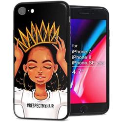 XIX Apple iPhone 7 Case Apple iPhone 8 Case Apple iPhone SE 2020 case African American Afro Girls Women Slim Fit Shockproof Bumper Cell Phone Accessories Thin Soft Black TPU Protective (09)