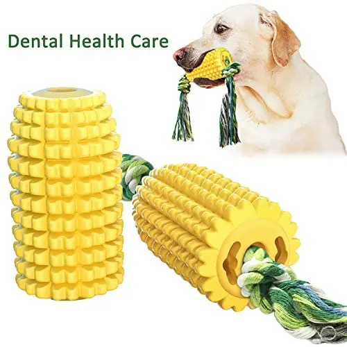 Luccalily Dog Toys with Cotton Rope Corn Shape Puzzle Chewing Durable Interactive IQ Food Treaty Toy Cleaning Rubber Toothbrush