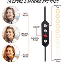 PrawnHz 10” Selfie Ring Light with Tripod Stand & Cell Phone Holder – Adequate Power Supply and Extension Cord – for YouTube Video/Photography Compatible with iPhone Xs Max XR Android