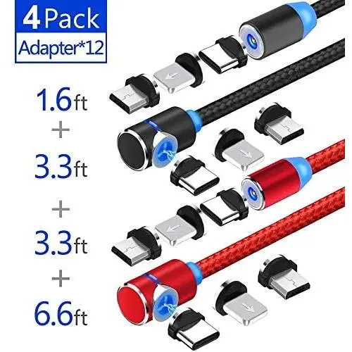 3 in 1 Magnetic Charging Cable, Compatible with Mirco USB, Type C Smartphone and iProduct Device (4Pack,1.6 ft /3.3 ft Black and 3.3 ft /6.6 ft Red) 3 in 1 Magnetic Charging Cable, Compatible with Mirco USB, Type C Smartphone and iProduct Device (4Pack,1.6 ft /3.3 ft Black and 3.3 ft /6.6 ft Red)
