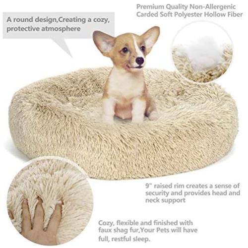 Nova Microdermabrasion Donut Dog Bed Calming Ultra Soft Shag Faux Fur Dog Bed Comfortable Donut Cuddler for Dogs and Cats,Self-Warming and Washable