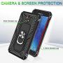Jshru Galaxy J7 2018/J7 Aero/J7 Top/J7 Crown/J7 Aura/J7 Refine/J7 Eon Case with Tempered Glass Screen Protector [2Pack], Military Grade Ring Car Mount Kickstand Phone Case for Samsung J7 Star Black