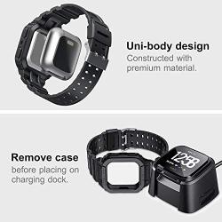 amBand Compatible for Fitbit Versa 2 Bands with Bumper Case, Protective Band for Fitbit Versa & Versa 2 & Versa Lite, Rugged Protector Replacement Strap Sport Military Watch Wristbands Black