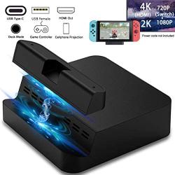 GuliKit Pocket TV Dock for Nintendo Switch, PD Protocol Avoids Brick, Hyper Trans for 1080P/2K/4K Projection, Magnet Transform Design, Supported Phone or Tablet, Charging Dock with Air Outlet (Black)