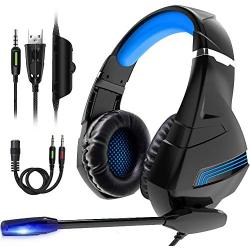 XBUTY A2 Stereo Gaming Headset for PS4, PC, Xbox One Controller, Noise Cancelling Over Ear Headphones with Mic, LED Light, Bass Surround, Soft Memory Earmuffs for Laptop Mac Nintendo Switch Games