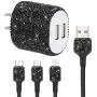 SAVORI Dual USB Wall Charger, Bling Rhinestones Wall Charger Plug Power Adapter with USB 3-in-1 Multi Charging Cable Compatible with iPhone iPad Android Type C Phones (Black) SAVORI Dual USB Wall Charger, Bling Rhinestones Wall Charger Plug Power Adapter with USB 3-in-1 Multi Charging Cable Compatible with iPhone iPad Android Type C Phones (Black)
