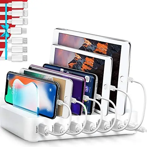 Poweroni USB Charging Station Dock - 6-Port - Fast Charge Docking Station for Multiple Devices - Multi Device Charger Organizer - Compatible with iPad iPhone and Android Cell Phone and Tablet - White Poweroni USB Charging Station Dock - 6-Port - Fast Charge Docking Station for Multiple Devices - Multi Device Charger Organizer - Compatible with iPad iPhone and Android Cell Phone and Tablet - White