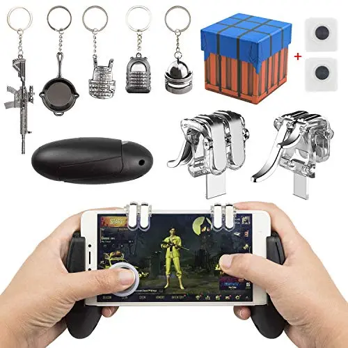 EAONE Mobile Game Controller, 2-in-1 Gamepad Joysticks Sensitive Shoot Aim Fire Triggers with 5 Keychains for PUBG/Knives Out/Rules Survival Fits iOS and Android EAONE Mobile Game Controller, 2-in-1 Gamepad Joysticks Sensitive Shoot Aim Fire Triggers with 5 Keychains for PUBG/Knives Out/Rules Survival Fits iOS and Android
