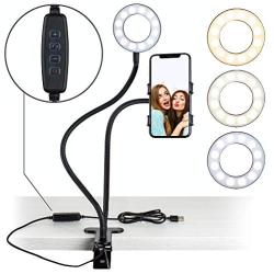 Aduro U-Stream Selfie Ring Light with 24” Gooseneck Stand & Cell Phone Holder, Social Media Influencer Live-Streaming Phone Mount and Light Kit