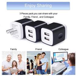 USB Wall Charger,Phone Charging Block,3-Pack 2.1A Dual Port Wall Plug Head Travel Adapter Cube Compatible iPhone 11 Pro Max XS XR X 8 7 6 Plus,Samsung Galaxy A11 S20 S20+ S10e S10 S9 Note 10 10+ 9 8