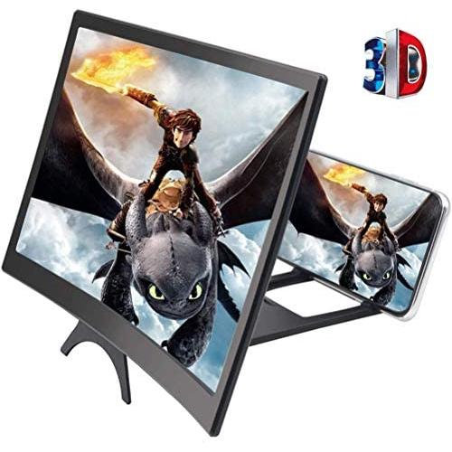 Cinyiuze 12 3D Curved Screen Magnifier for Mobile Phone, HD Magnifier Projector Screen Enlarger for Videos, Movies, Games, Foldable Phone Stand with Screen Amplifier, Compatible with All Smartphones