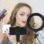 Selfie Light Ring 6.3-inch with Stand & Phone Holder,3 Light Settings Dimmable Desk LED Camera Lights for Recording Video,Makeup,YouTube,Live Streaming