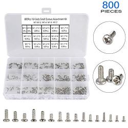 HanTof 800pcs 16 Kinds M1 M1.2 M1.4 M1.6 M1.7 Nickel-Plated Phillips Pan Head Small Screws,Micro Screws, Tiny Screws,Mini Machine Screw Assortment Kit Small Electronic Repair Screws