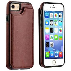 OT ONETOP iPhone 8 Wallet Case with Card Holder, iPhone 7 Case iPhone SE(2020) Wallet Premium PU Leather Kickstand Card Slots,Double Magnetic Clasp and Durable Shockproof Cover 4.7 Inch(Brown)