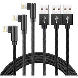 MFi Certified 3 Pack 6FT Super Fast 2.4A Current Nylon Braided Cable 90 Degree Charging Cord Compatible with iPhone 11/ Pro/Xs/Max/XR/X/8/8Plus/7/7Plus/6S/6S Plus/SE/iPad/Nan More (Black, 6FT)