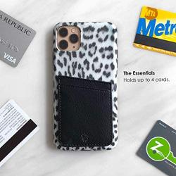 Cell Phone Wallet Stick on Credit Card Holder for Back of Phone [Vegan Leather] Cards Sleeve Pocket, Adhesive Sticker Compatible with iPhone, Most Cases - Black