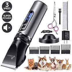 Gimars Professional 6500rpm Low Noise 50db Cordless Rechargeable Dog Clippers, Newest 3.0 Motor Powerful Dog Long Hair Trimmer Grooming Shaver Kit, Electric Pet Hair Clippers for Cat, Dog, Horse