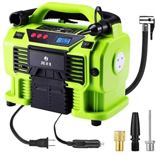 Air Compressor Tire Inflator 12V DC Portable Auto Tire Pump with Digital Display Shut Off Feature Durable and Reliable Tire Air Pump for Car Bicycle Balls Swimming Rings Toy (DC and AC Version, Green)