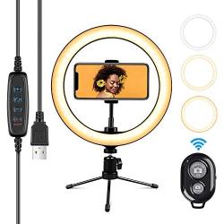 Ring Light with Stand 10.2" RingLight with Tripod Stand and Phone Holder Remote Control 3 Lighting Modes and 10 Lighting Levels of Dimmable RingLight Selfie Light for YouTube Video/Makeup/tiktok Shot