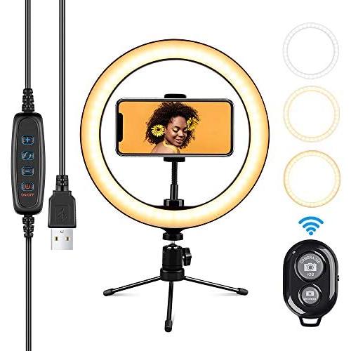 Ring Light with Stand 10.2" RingLight with Tripod Stand and Phone Holder Remote Control 3 Lighting Modes and 10 Lighting Levels of Dimmable RingLight Selfie Light for YouTube Video/Makeup/tiktok Shot