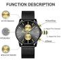 GOLDEN HOUR Mens Watches Fashion Sport Quartz Analog Black Mesh Stainless Steel Waterproof Chronograph Wrist Watch, Auto Date in Blue/Red/Gold Hands