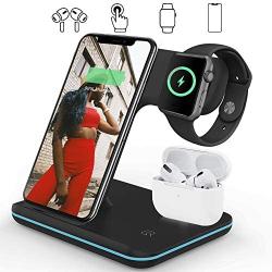 Wireless Charger,3 in 1 Wireless Charging Station for Apple Watch 1 2 3 4 5/Airpods, QI Fast Charger for iPhone 11/11 Pro/11 Pro Max/XS Max/XS XR Plus, Samsung S10 S9 S8 Plus S7, Qi-Certified Phones