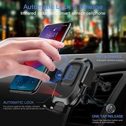 Baseus Wireless Car Charger Mount, 10w Automatic Clamping Air Vent Qi Fast Charging Car Phone Holder Compatible with iPhone Xs/Xs Max/XR/X, Galaxy Note 9/ S9/ S9+ & Other Qi-Enabled 4.7-6.5Inch