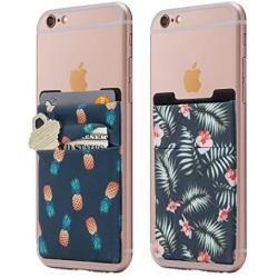 (Two) Stretchy Cell Phone Stick On Wallet Card Holder Phone Pocket for iPhone, Android and All Smartphones. (Pineapple&Palm)