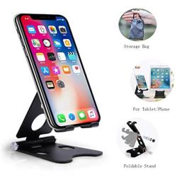 Adjustable Tablet Stand, Foldable Cell Phone Stand Holder Dock, Aluminum Universal Desk Stand Fit for iPhone,iPad,Tablet Display, Desktop Holder for Kindle Fire,Nitendo Switch,All Mobile Phone, Black