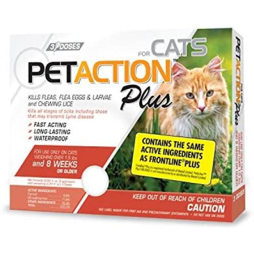Pet Action Plus Flea & Tick Treatment for Cats Over 1.5 lbs, 3 Month Supply
