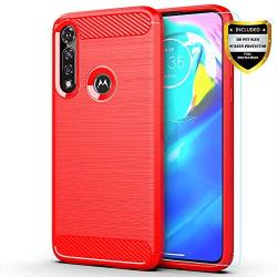 Moto G Power case,Motorola G Power case,with HD Screen Protector,MAIKEZI Soft TPU Slim Fashion Non-Slip Protective Phone Case Cover for Motorola Moto G Power 2020(Red Brushed TPU)