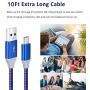 USB Type C Cable, Pofesun (3-Pack 10FT) USB A to USB-C Fast Charging Nylon Braided USB C Cable Compatible for Samsung Galaxy S10e S10 S9 S8 Plus Note 9 8, Moto Z, LG V30 V20 G5 G6-Black,White, Blue