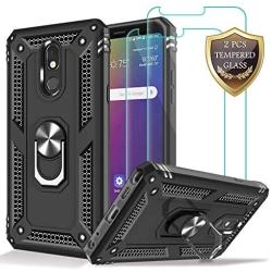 LG Stylo 5 Case, LG Stylo 5 Plus Case, LG Stylo 5V Case with Tempered Glass Screen Protector [2Pack], Jshru Military Grade Protective Phone Case with Ring Car Mount Kickstand for LG Stylo 5X Black