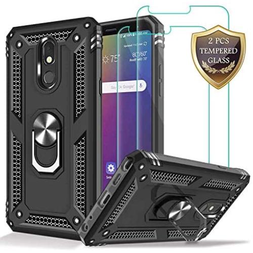 LG Stylo 5 Case, LG Stylo 5 Plus Case, LG Stylo 5V Case with Tempered Glass Screen Protector [2Pack], Jshru Military Grade Protective Phone Case with Ring Car Mount Kickstand for LG Stylo 5X Black