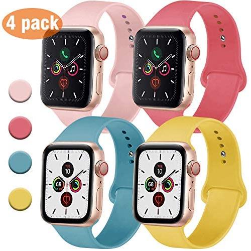 QIENGO 4 Pack Sport Bands Compatible with Apple Watch Band 38mm 40mm 42mm 44mm, Soft Silicone Replacement Band Compatible with iWatch Series 5/4/3/2/1