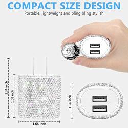 Bling USB Wall Charger,5V/2.4A Dual Port Quick Fast Charger Plug Cell Phone Block Adapter for iPhone 11/Xs/XS Max/XR/X/8/7/6/Plus,iPad Pro/Air 2/Mini 3/4,Android Samsung Note/Galaxy 9/8/7/10(1 Pack)