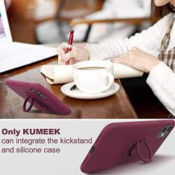KUMEEK for iPhone 11 Case Fingerprint | Kickstand | Anti-Scratch | Microfiber Liner Shock Absorption Gel Rubber Full Body Protection Liquid Silicone Case for iPhone 11-WineRed