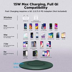 LETSCOM Ultra Slim Wireless Charger,Qi-Certified 15W Max Fast Wireless Charging Pad,Compatible with iPhone 11/11 Pro Max/XS Max/XR/XS/X/8/8+,Galaxy Note 10/Note 10+/S10/S10+/S10E (No AC Adapter)