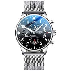 Donia Mens Watch Multi-Hand Original Stainless Steel Waterproof Fashion Casual Analog Quartz Gift Watch Black