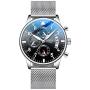 Donia Mens Watch Multi-Hand Original Stainless Steel Waterproof Fashion Casual Analog Quartz Gift Watch Black