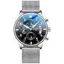 Donia Mens Watch Multi-Hand Original Stainless Steel Waterproof Fashion Casual Analog Quartz Gift Watch Black