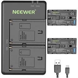 Neewer 2-Pack 6600mAh Li-ion Replacement Battery with USB Charger for Sony NP-F550 570 750 770 970 960 975,Sony Handycams,NW CN160 CN-216 LED Light,NW 759 74K 760 Feelworld,759 74K 760 Field Monitor