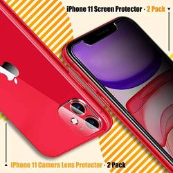 BAZO 2 Pack Tempered Glass Privacy Screen Protector and 2 Pack Camera Lens Protector for iPhone 11 (6.1 inch) [Anti-Scratch] [Alignment Easy Installation Frame] HD [Fit with Most Cases]
