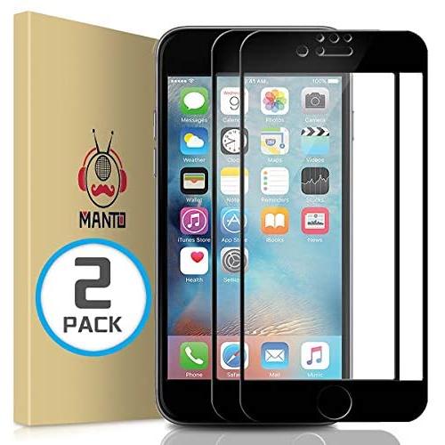 MANTO 2-Pack Screen Protector for iPhone SE(2020) 8 7 6S 6 Full Coverage Tempered Glass Screen Protector Film Edge to Edge Protection 4.7 Inch, Black
