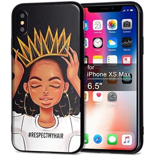 iPhone Xs Max Case African American Afro Girls Women Slim Fit Shockproof Bumper Cell Phone Accessories Thin Soft Black TPU Protective Apple iPhone Xs Max Cases (09)