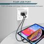 USB Charger Cube, Wall Charger Plug, Ailkin 4.8A 4-Muti Port USB Adapter Power Plug Charging Station Box Base Replacement for Phone 11 Pro Max/X/8/7, Pad, Samsung Phones and More USB Charging Block