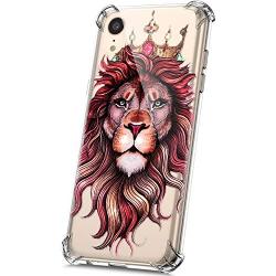 PHEZEN Case for iPhone XR Crystal Clear Case Floral Printed Ultra Slim Soft TPU Bumper Cushion Cover Anti-Scratch Transparent TPU Silicone Case for iPhone XR, Lion